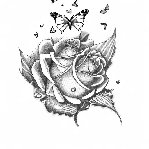 Butterfly And Dark Rose