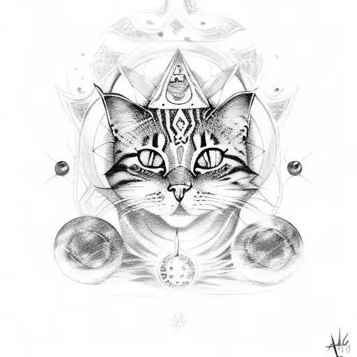 A Witchy Feline Familiar With A Third Eye And Magical Symbols