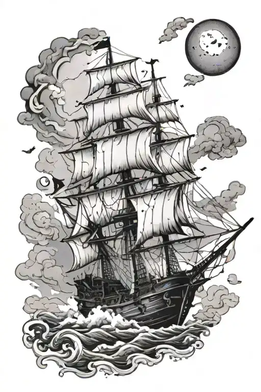 Pirate Ship Sailing Through Stormy
