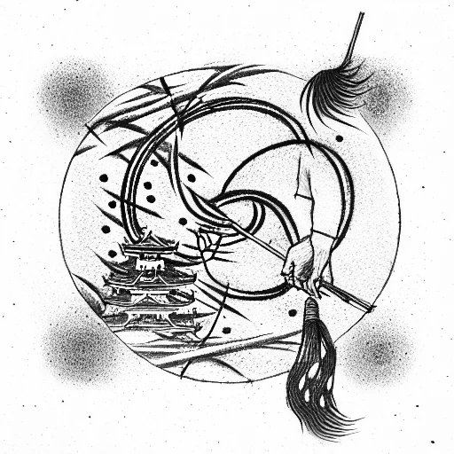 Traditional Japanese Sai In Front Of An Empty Circle