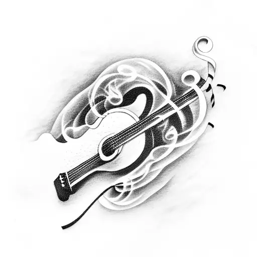 A Guitar Engulfed In Flames With Musical Notes As Smoke