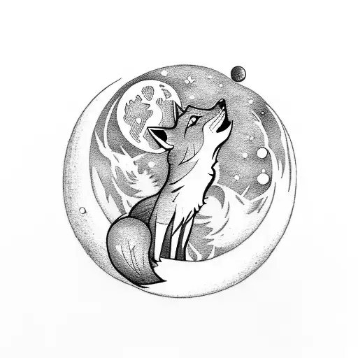 A Fox Howling At The Moon In A Cyberpunk Setting