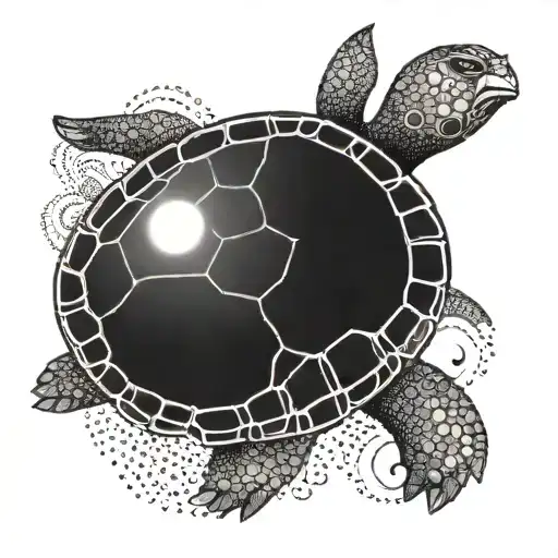 Turtle With Sun And Moon On Shell Pattern