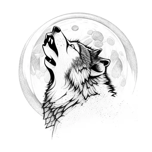 A Wolf Howling At The Moon With A Golf Club And Hockey Stick Crossed Behind It