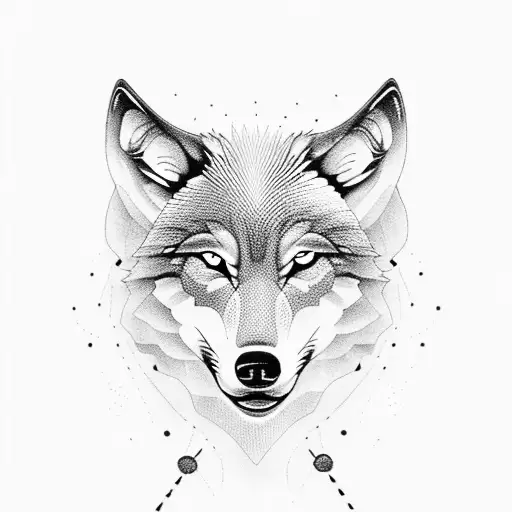 Create A Dotwork Design Of A Wolf With A Hurricane Airplane Flying Overhead