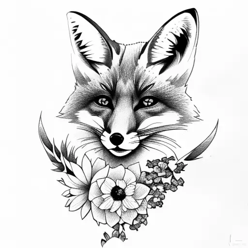Sitting Fox With Flowers