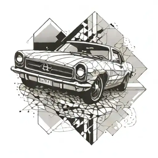 Incorporate A Sleek Car Design Into A Geometric Tattoo Pattern