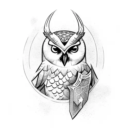 Athena Holding A Spire On The Right Hand And On The Left A Shield With An Owl