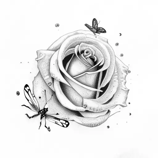 Semicolon With Butterfly And Rose