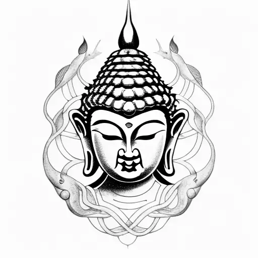 Buddha With Owl And Snake Behind