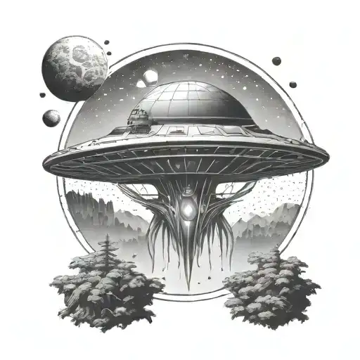 Classic Alien Spaceship Over A Florest