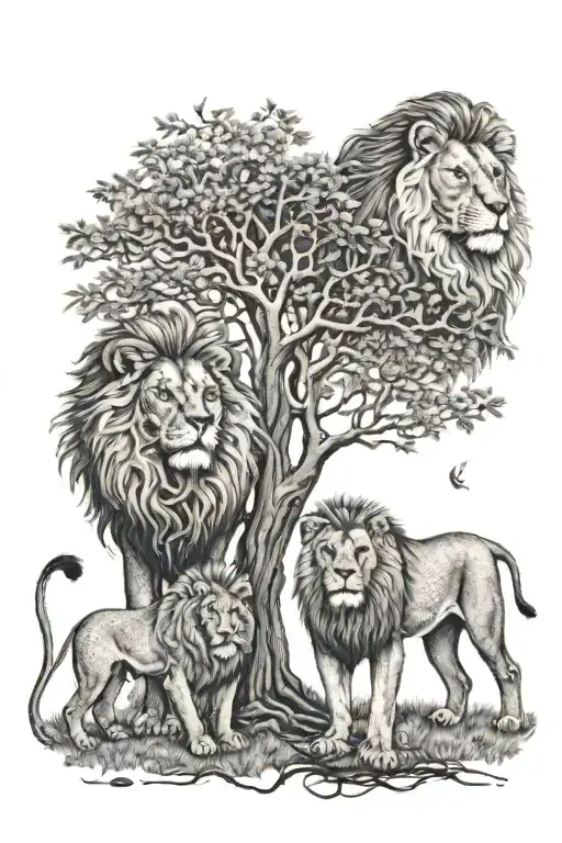 4 Lionesses 1 Large Tree Lion