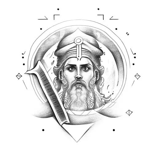 A Greek Mythology-inspired Chef Holding A Sword While Cooking