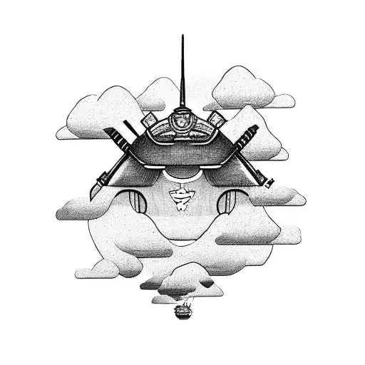 Kamikaze Plane With Samurai Through The Clouds