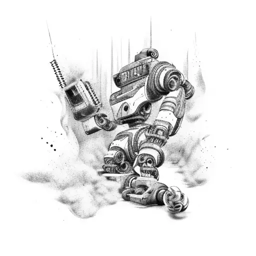 Robot Tiger With Rips And Machinery