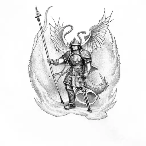 Saint Florian Full Back Tattoo With A Dragon