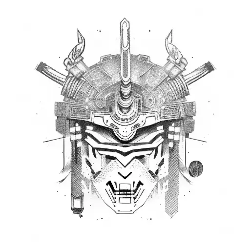 Cyberpunk Samurai Wearing Oni Demon Mask