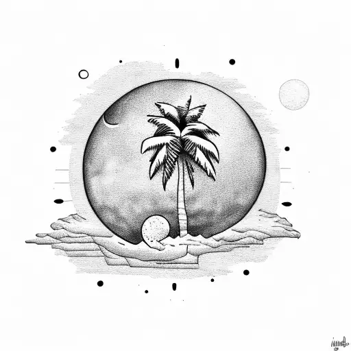 Palm Tree Under Moon