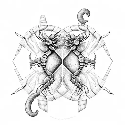 Two Scorpions With Geometric Background Black And White