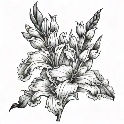 Gladiolus Black And White Shaded Tattoo Design