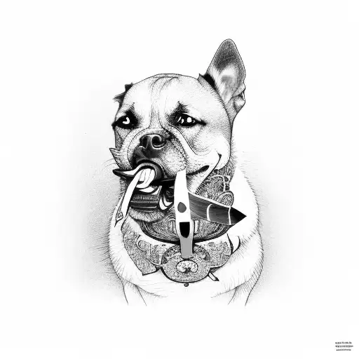 A Dog With A Knife Into His Mouth