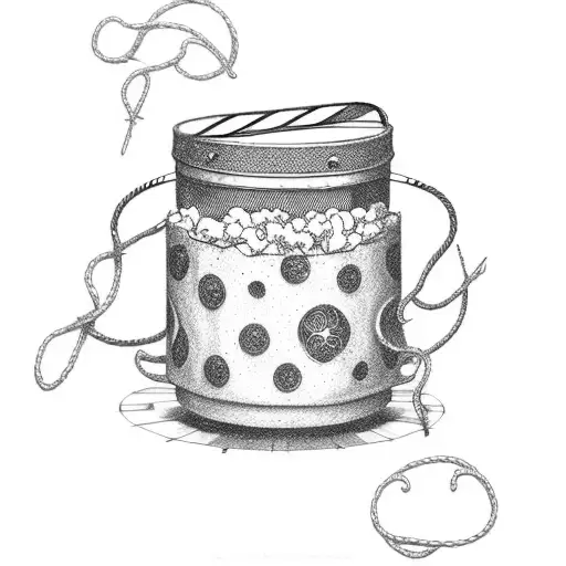 A Popcorn Bucket With A Film Reel And A Book Intertwined