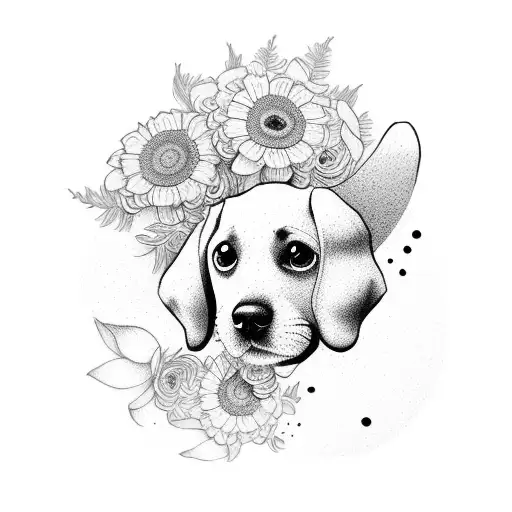 Dog Surrounded By Flowers