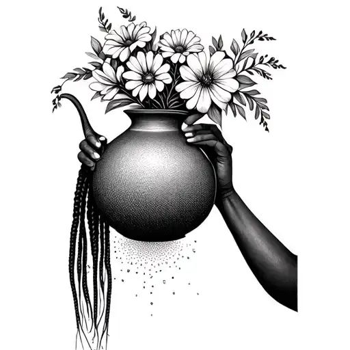 Knot Less Braids On African Holding A Pot Pouring Flowers