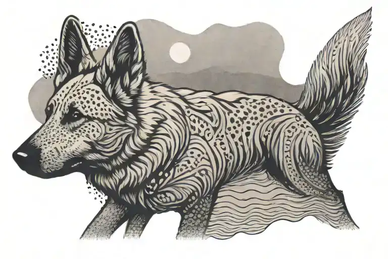 White German Shepherd Silhouette On Beach