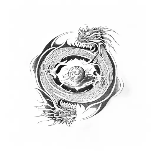 Dragon In Circle With Yin Yang