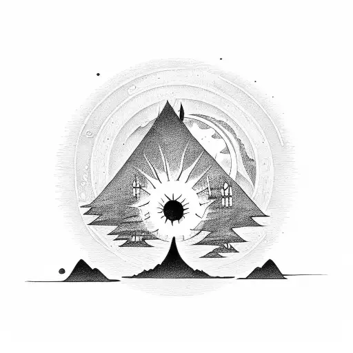 Sun And Moon With Trees And A Spooky House