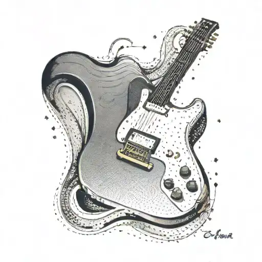 A Minimalist Tattoo Of A Guitar With Lyrics From A Favorite Song Incorporated Into The Design