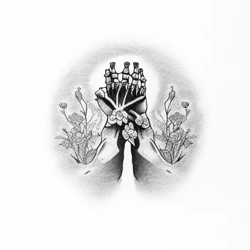 Simple Skeleton Hand Holding Simple Fliwers