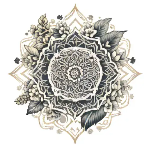 A Dotwork Mandala Design Featuring Various Animals Intertwined With Floral Elements