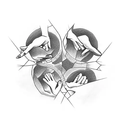 A Dotwork Tattoo Of Enfants Holding Hands In A Circle With The Letter 'Rt' In The Center