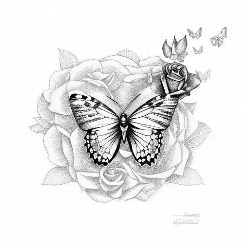 Butterfly With Rose And Fantasy