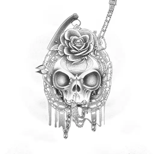 Sword With Chains And Flowers Around