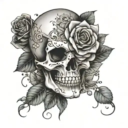 Skull And Money And Rose Surrounded