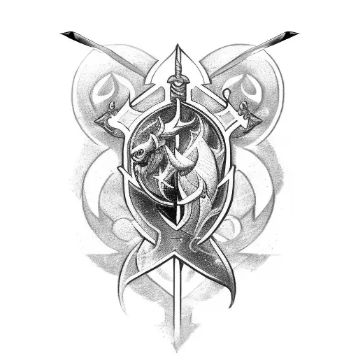 Sword With Pisces Symbol Handle And A Taurus Left Handle And A Gemini Right Handle