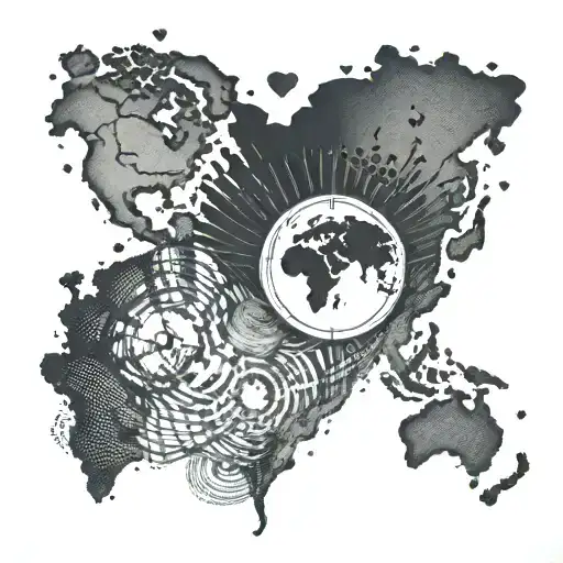 Fingerprint Heart With World Map And Navigation Compass Inside