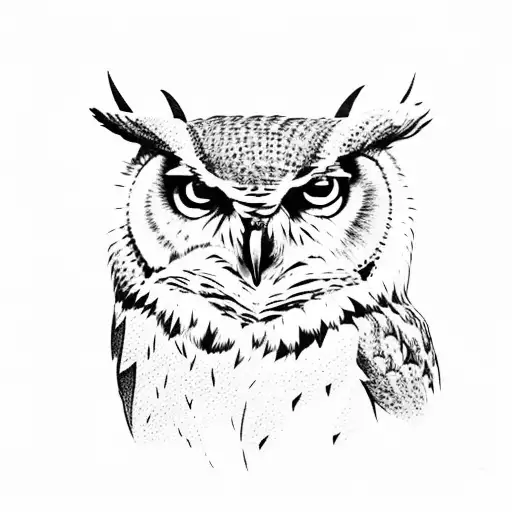 Horned Owl On Branch