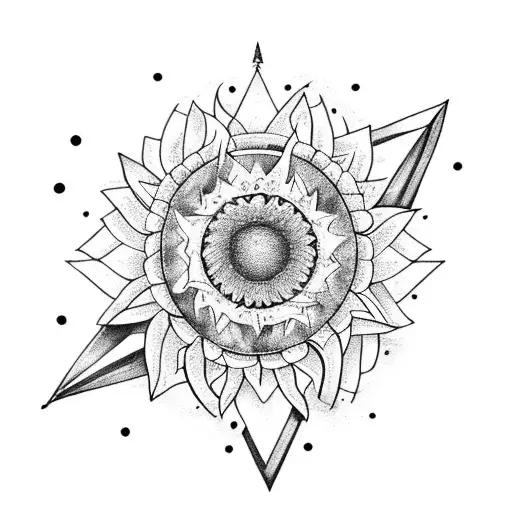 A Boho-inspired Arrow Design Intertwined With A Sunflower And Surrounded By Elements Of Nature