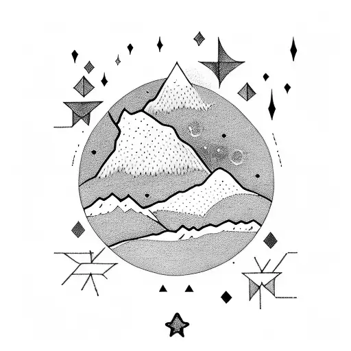 A Minimalist Tattoo Of A Mountain Range With Stars Scattered Above It