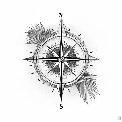 Compass With Palm Tree And Island