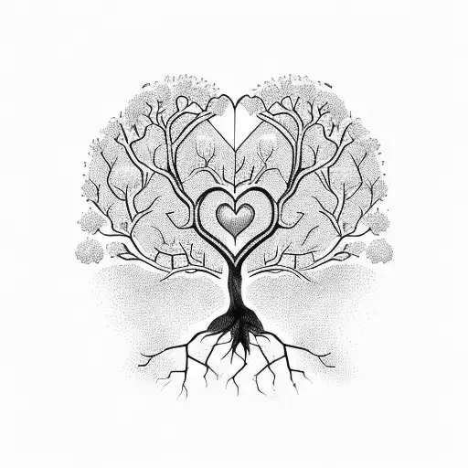 A Tree With A Brain On One Side And A Heart On The Other At Its Roots
