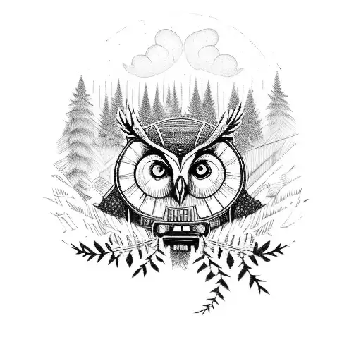 A Locomotive Train Passing Through A Dense Forest With An Owl Flying Alongside