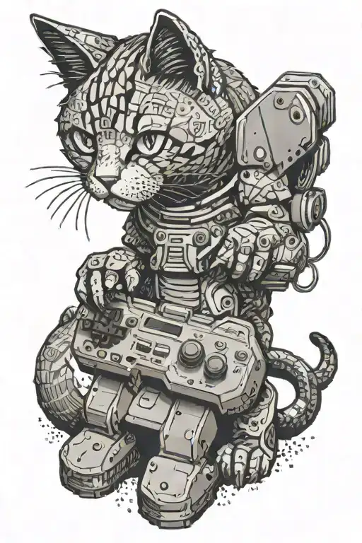 A Pixel Art Style Cat Playing A Video Game Controller