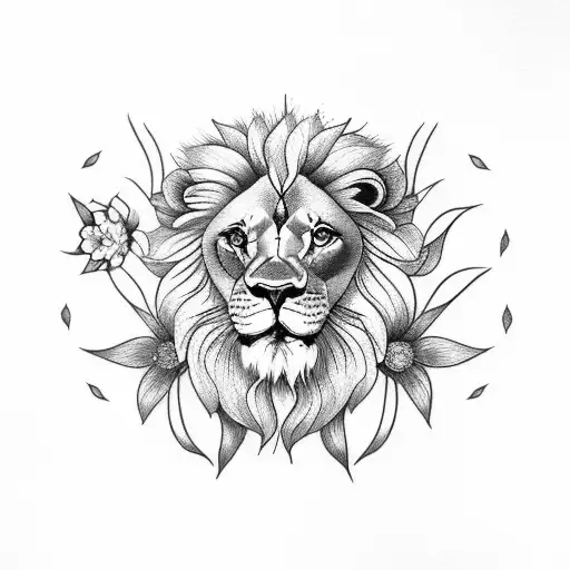 Lion With A Daffodil Aster And Holly