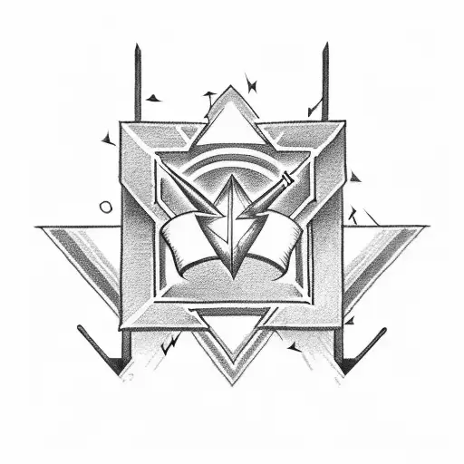 An Electrician-themed Tattoo Featuring A Lightning Bolt And A Geometrical Arrow