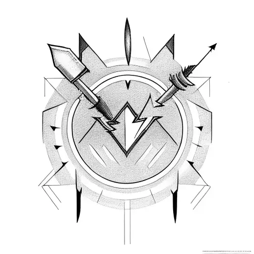 An Electrician-themed Tattoo Featuring A Lightning Bolt And A Geometrical Arrow